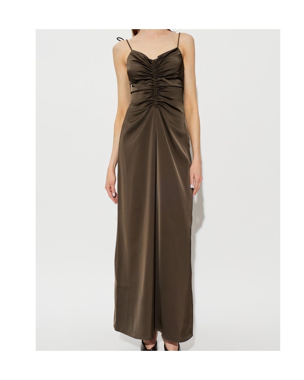 ROTATE BIRGER CHRISTENSEN Brown V-Neck Slip Maxi Dress
