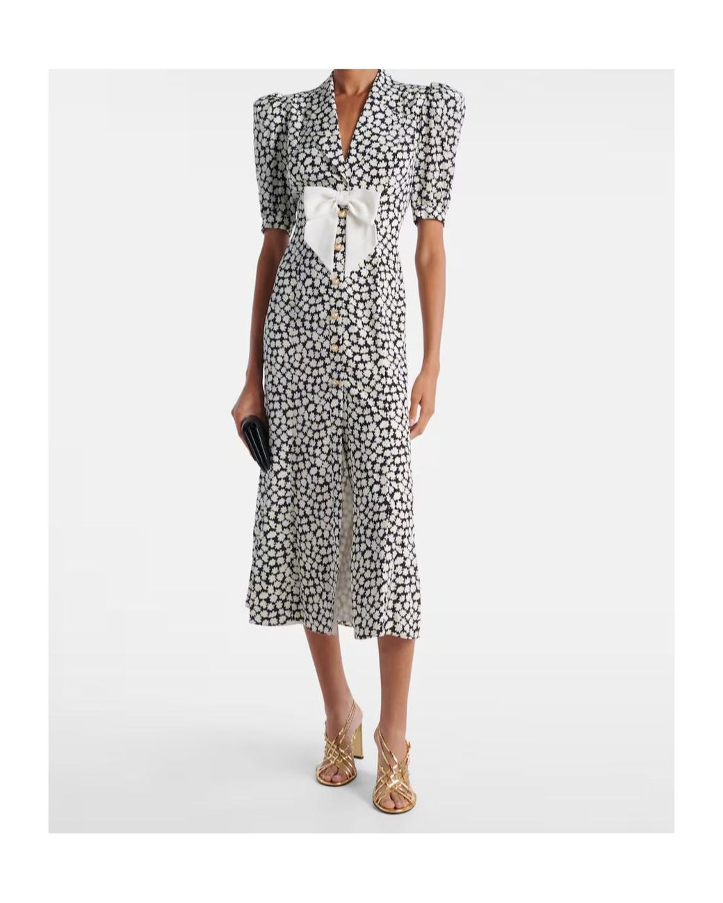 Alessandra Rich Multicolor Floral Printed Silk Midi Dress