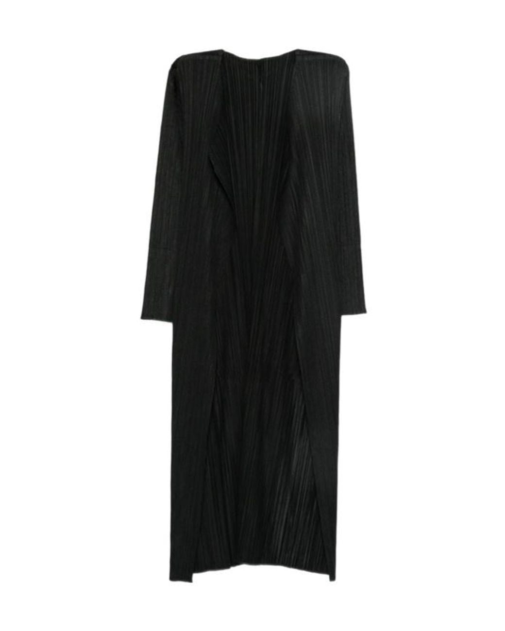 Pleats Please Issey Miyake Black Pleated Long-Sleeve Coat