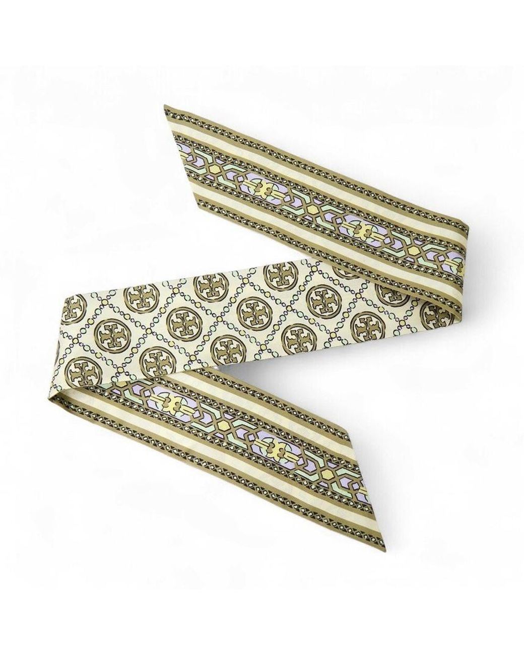 Tory Burch Green T Monogram Silk Scarf
