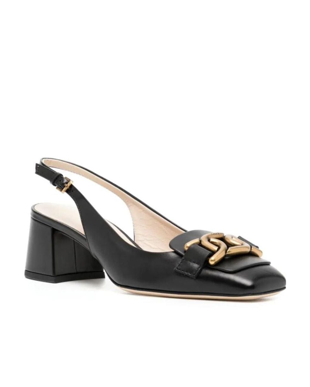 Tod's Black Kate Logo Plaque Slingback Pumps
