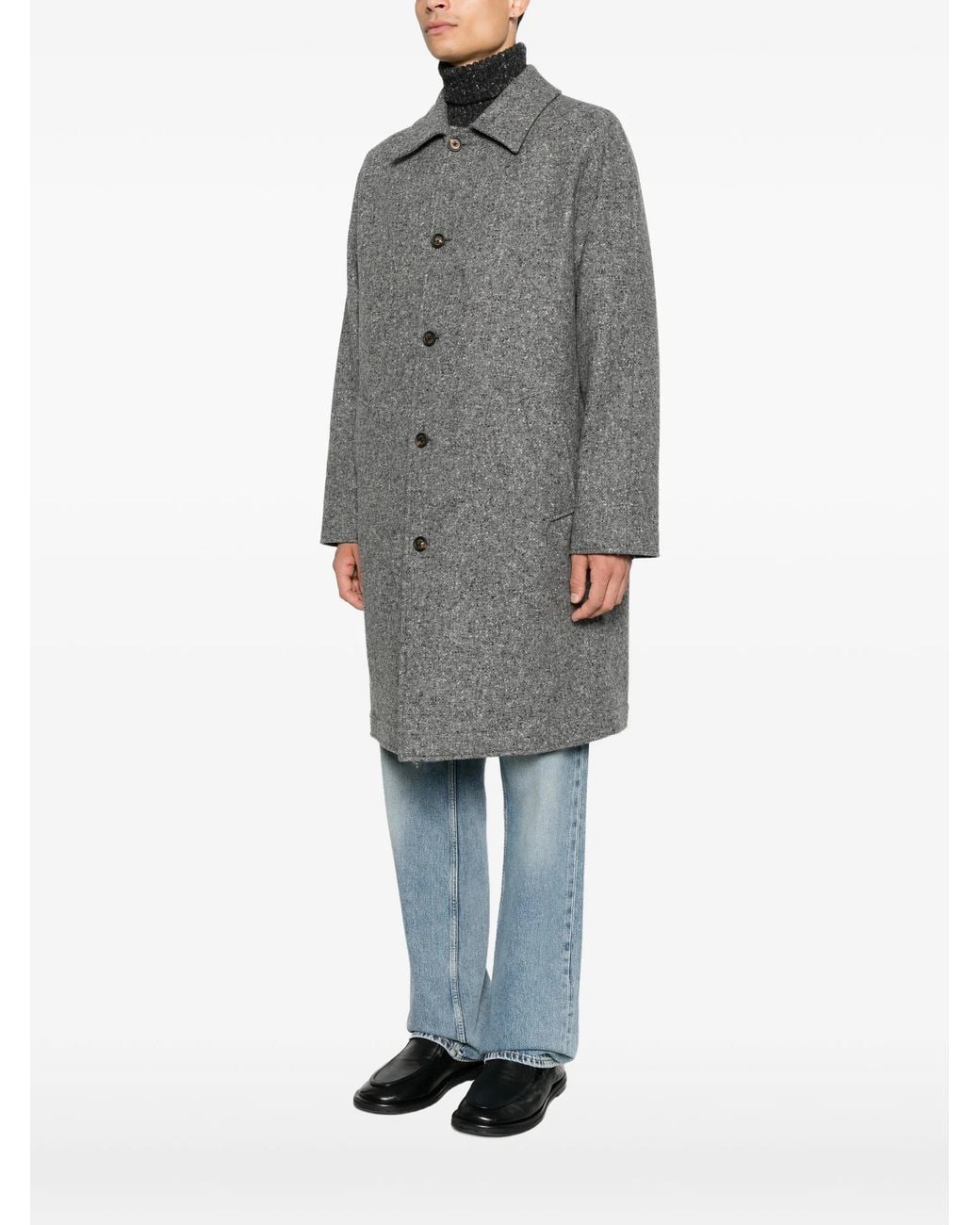 Eleventy Gray Button-Fastening Wool-Blend Coat for men