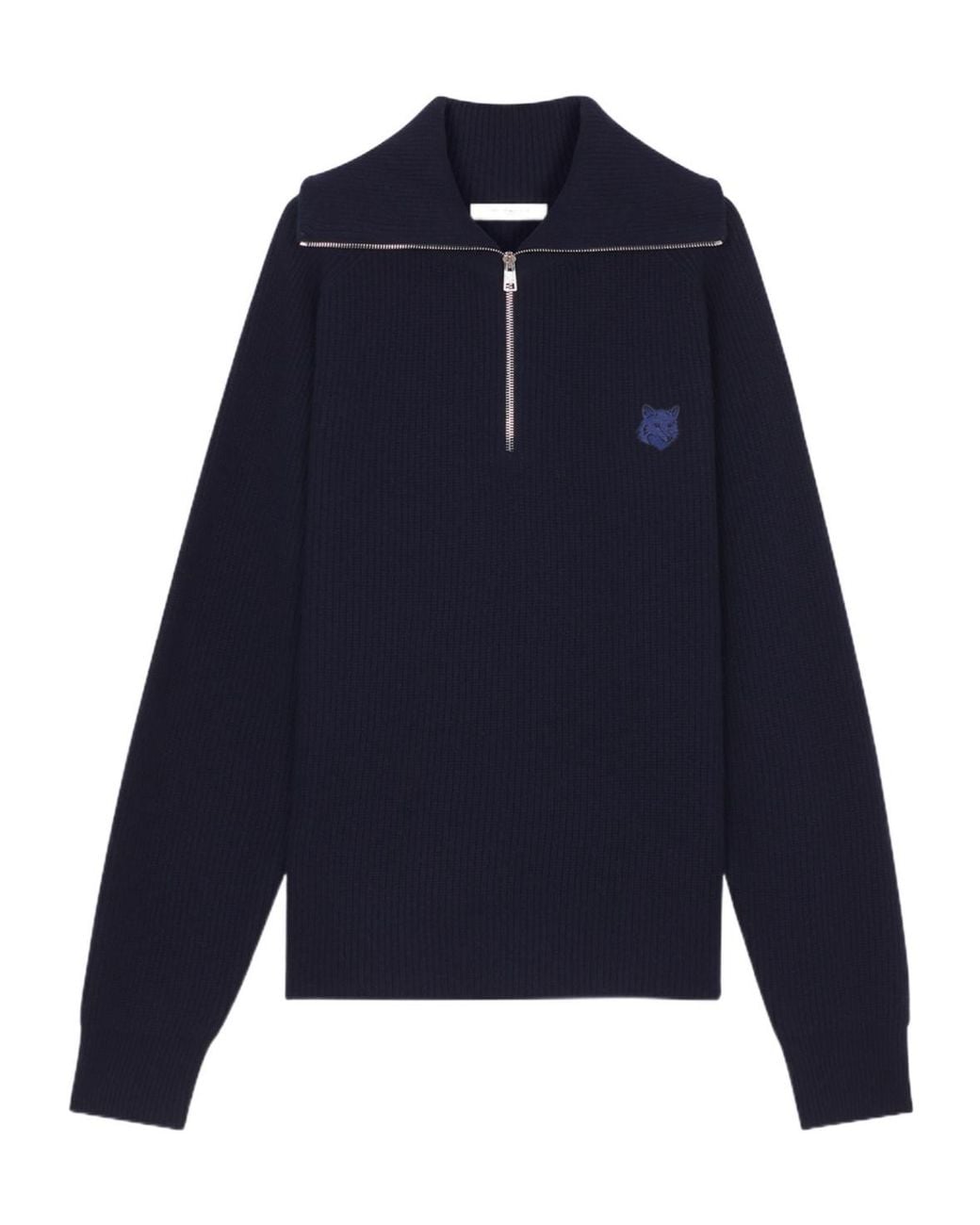 Maison Kitsuné Blue Maison Kitsuné Fox-Patch Long-Sleeved Waffle-Knitted Jumper for men