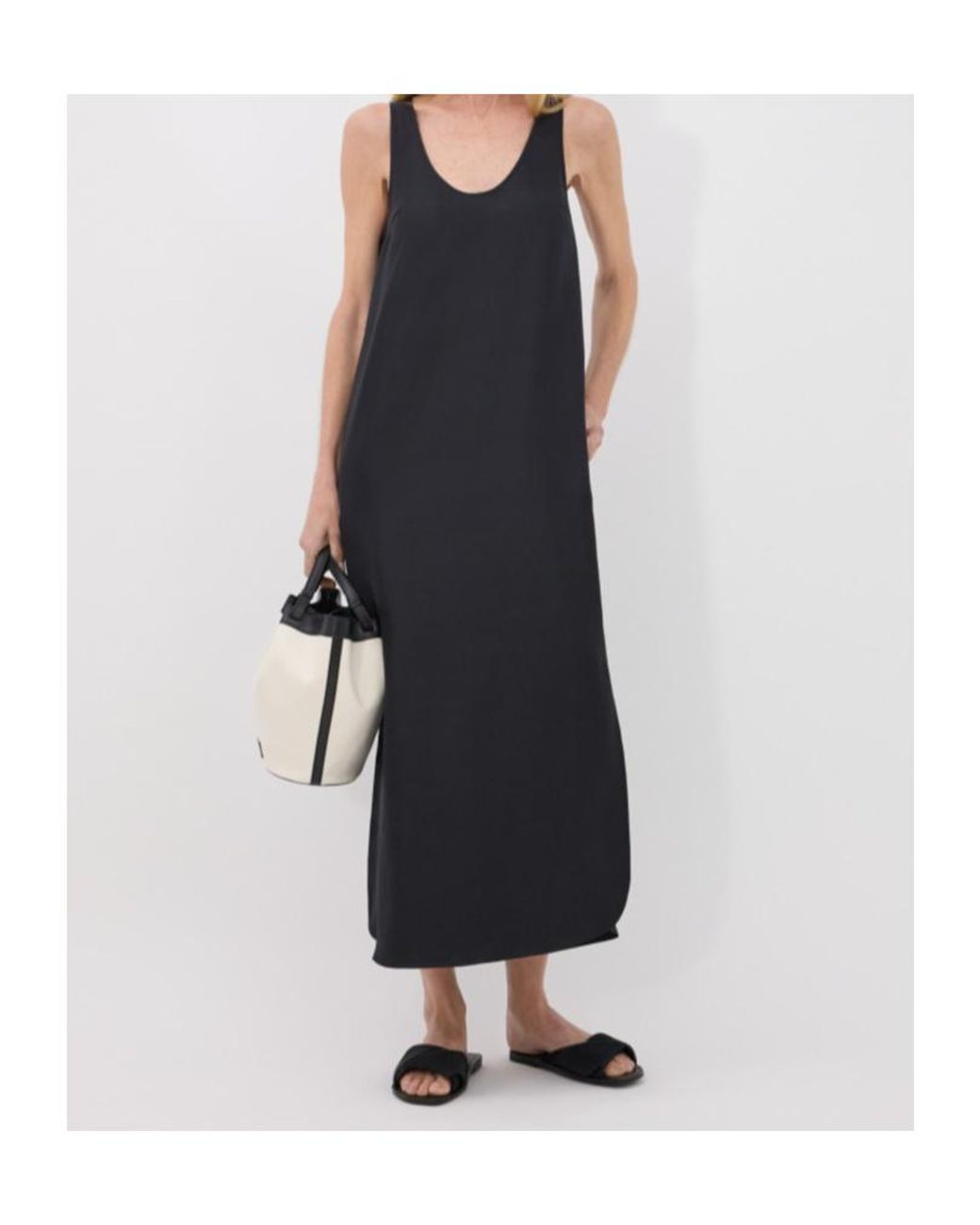 Loulou de Saison Black Sleeveless Silk Midi Dress