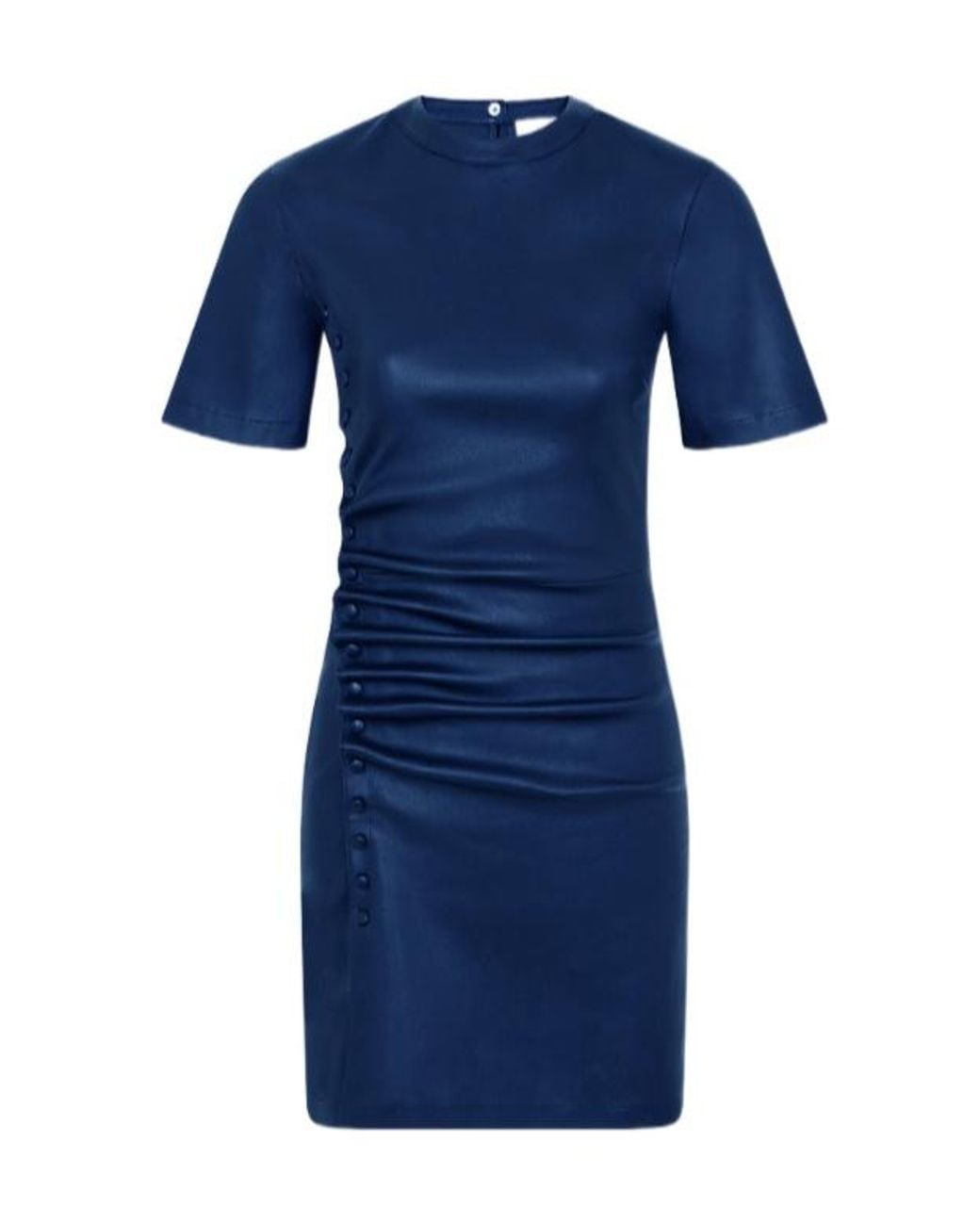 Rabanne Blue Ruched Snap-Button Mini Dress