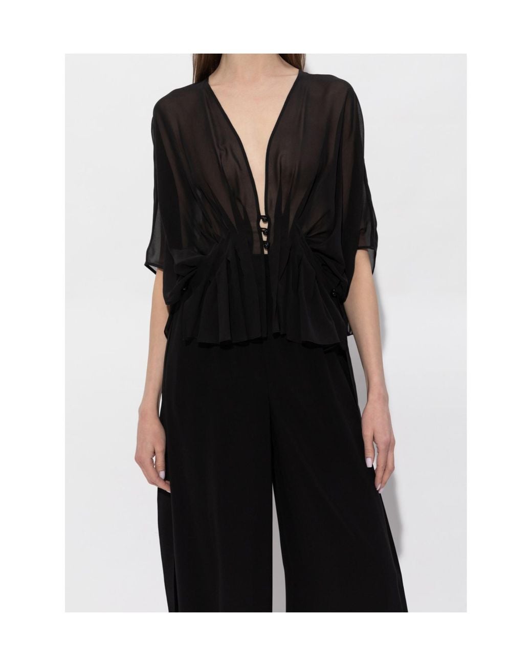 Max Mara Black Mxaombrosa Deep V-Neck Blouse