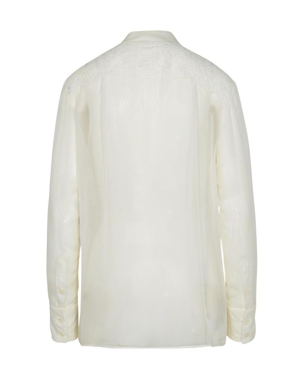 Dolce & Gabbana White Lace Pussy-Bow Chiffon Blouse