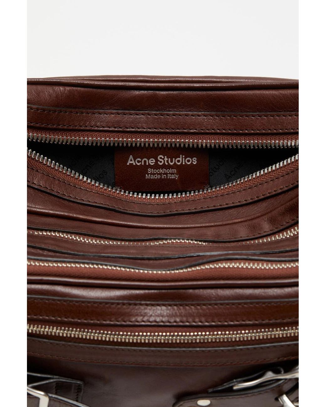 Acne Brown Camero Party Buckle Zip Leather Shoulder Bag