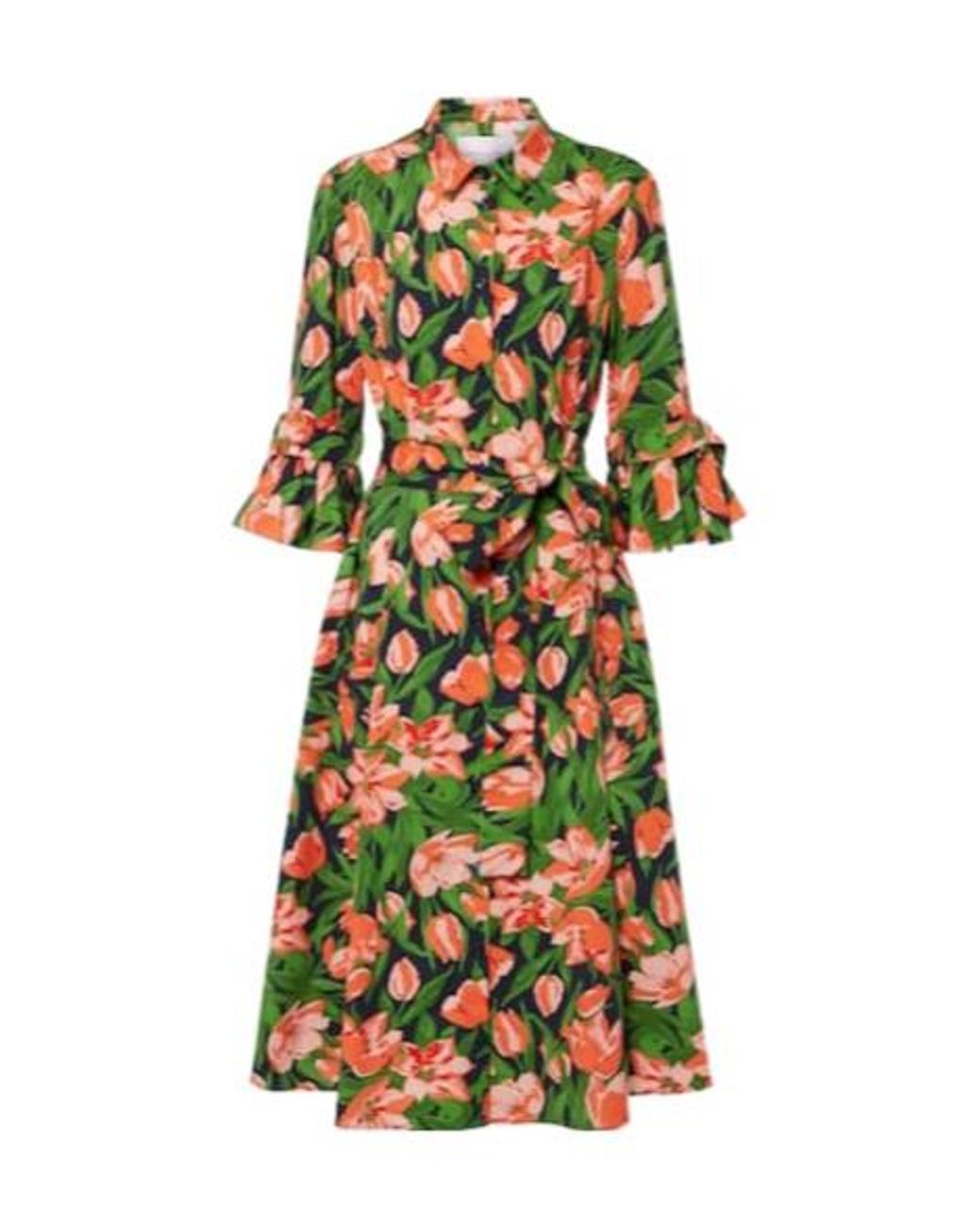 Carolina Herrera Green Bow-Detail Cotton-Blend Shirt Dress
