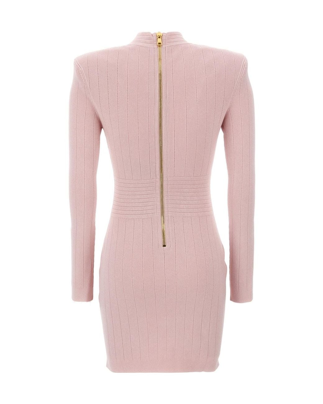 Balmain Pink Logo Button Long-Sleeved Mini Dress