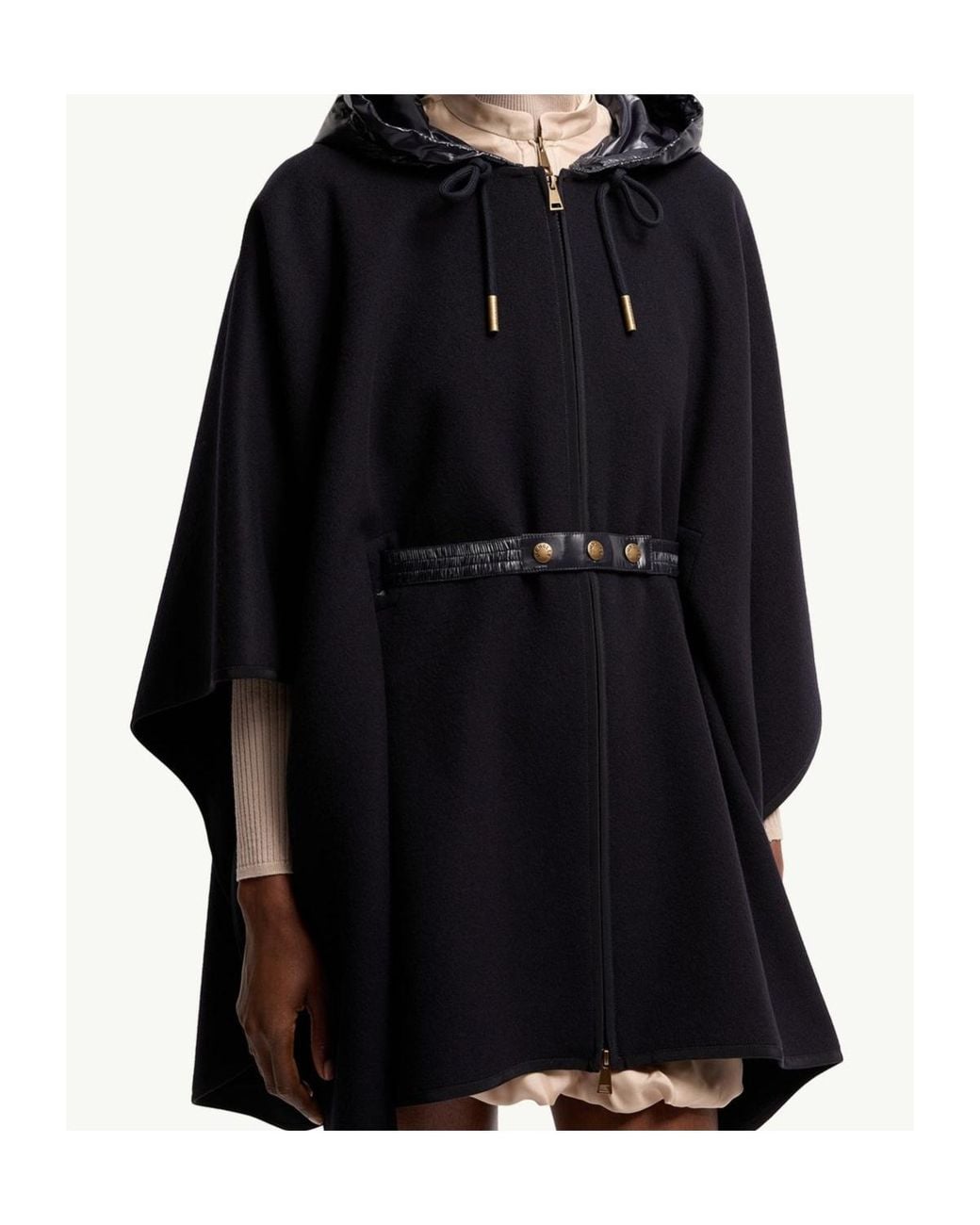Moncler Black Belted Drawstring Hooded Cape