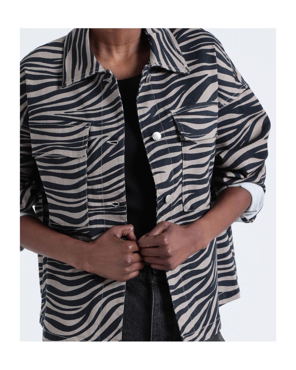 MAX&Co. Blue Zebra Print Denim Jacket