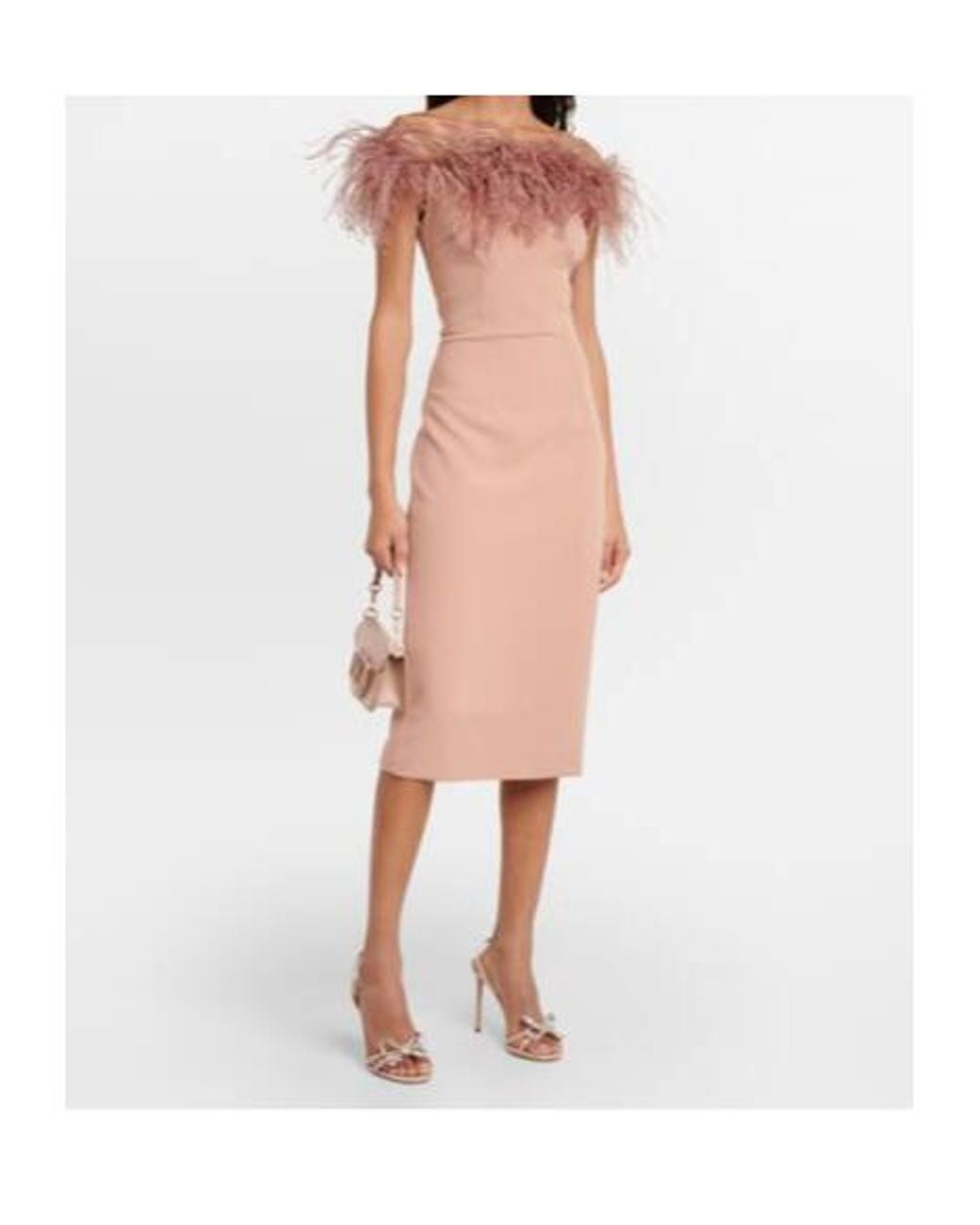 Safiyaa Pink Feather-Trimmed Midi Dress