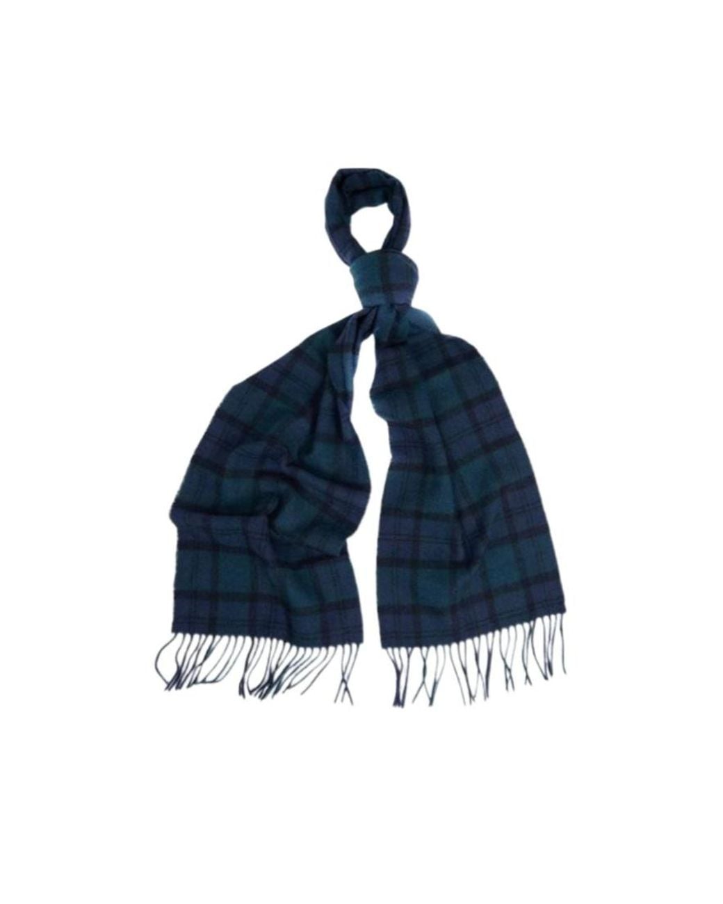 Barbour Blue Tartan Checked Fringed Scarf for men