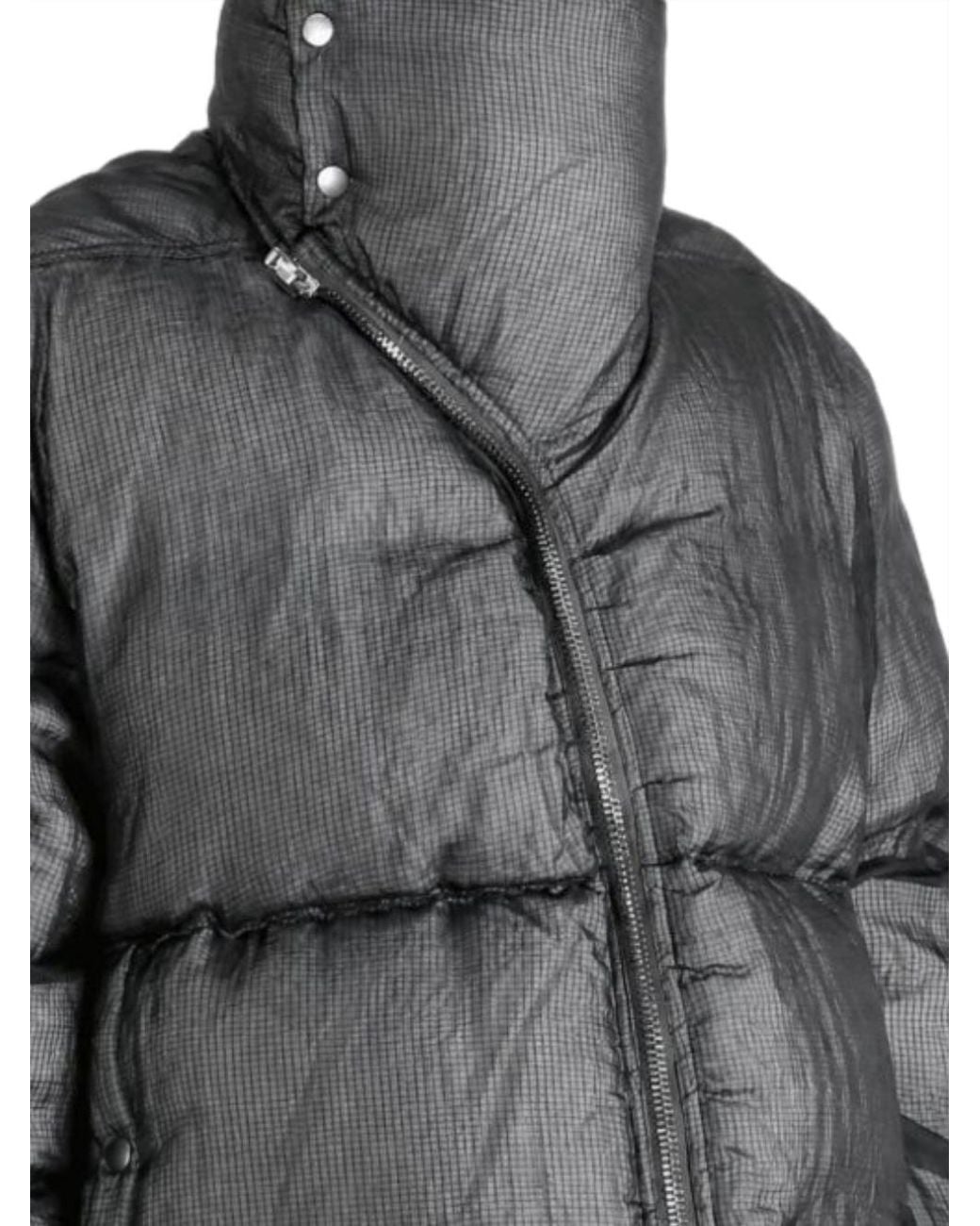 Rick Owens Gray Turtle Funnel-Neck Zipped Padded Jacket for men