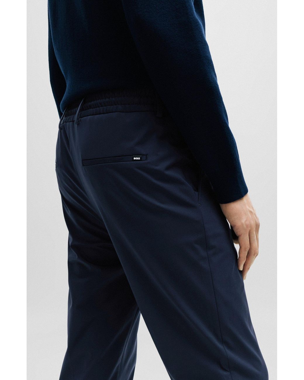 Boss Blue Drawstring Slim-Fit Pants for men