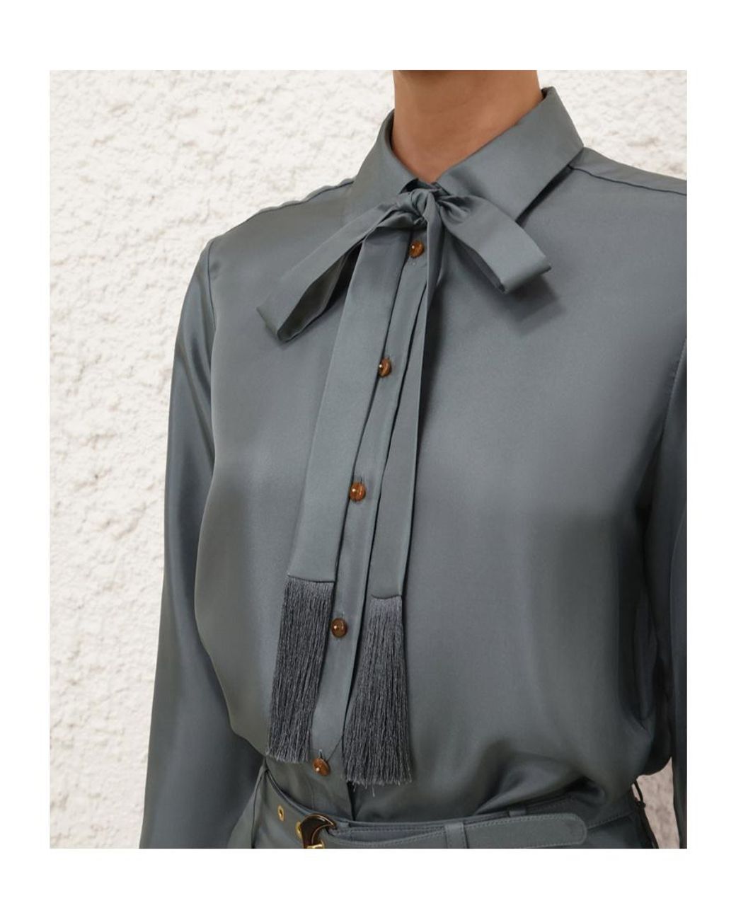 Zimmermann Gray Pussy-Bow-Collar Shirt
