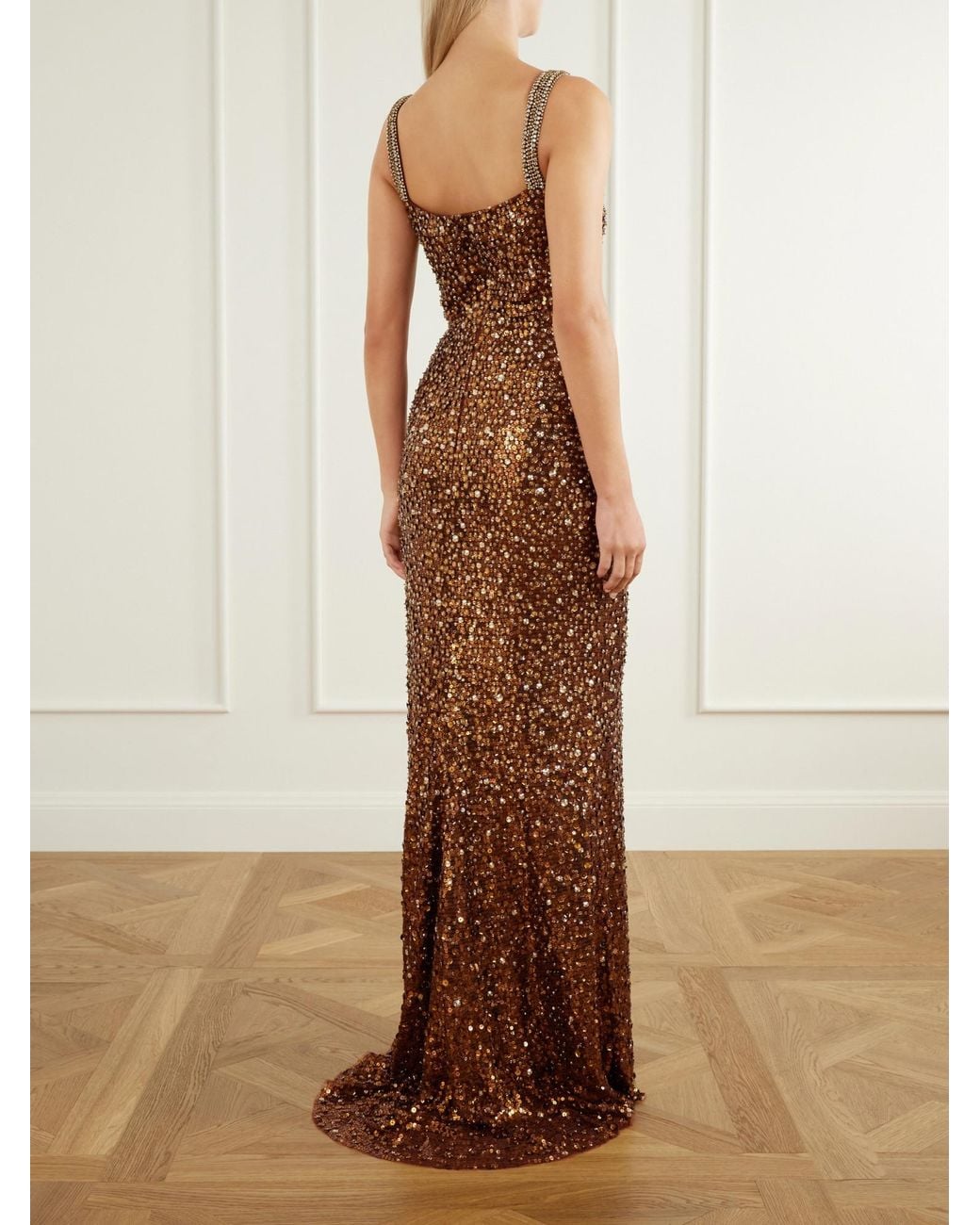Jenny Packham Brown Sonnet Sequined Tulle Gown