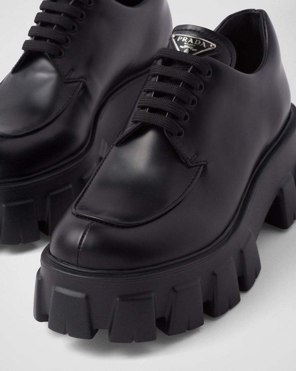 Prada Black Monolith Brushed Leather Lace-Up Shoes