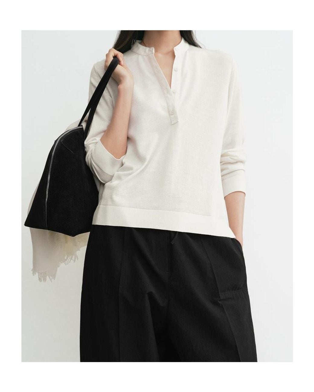 Totême White Button-Placket Long-Sleeve Sweater