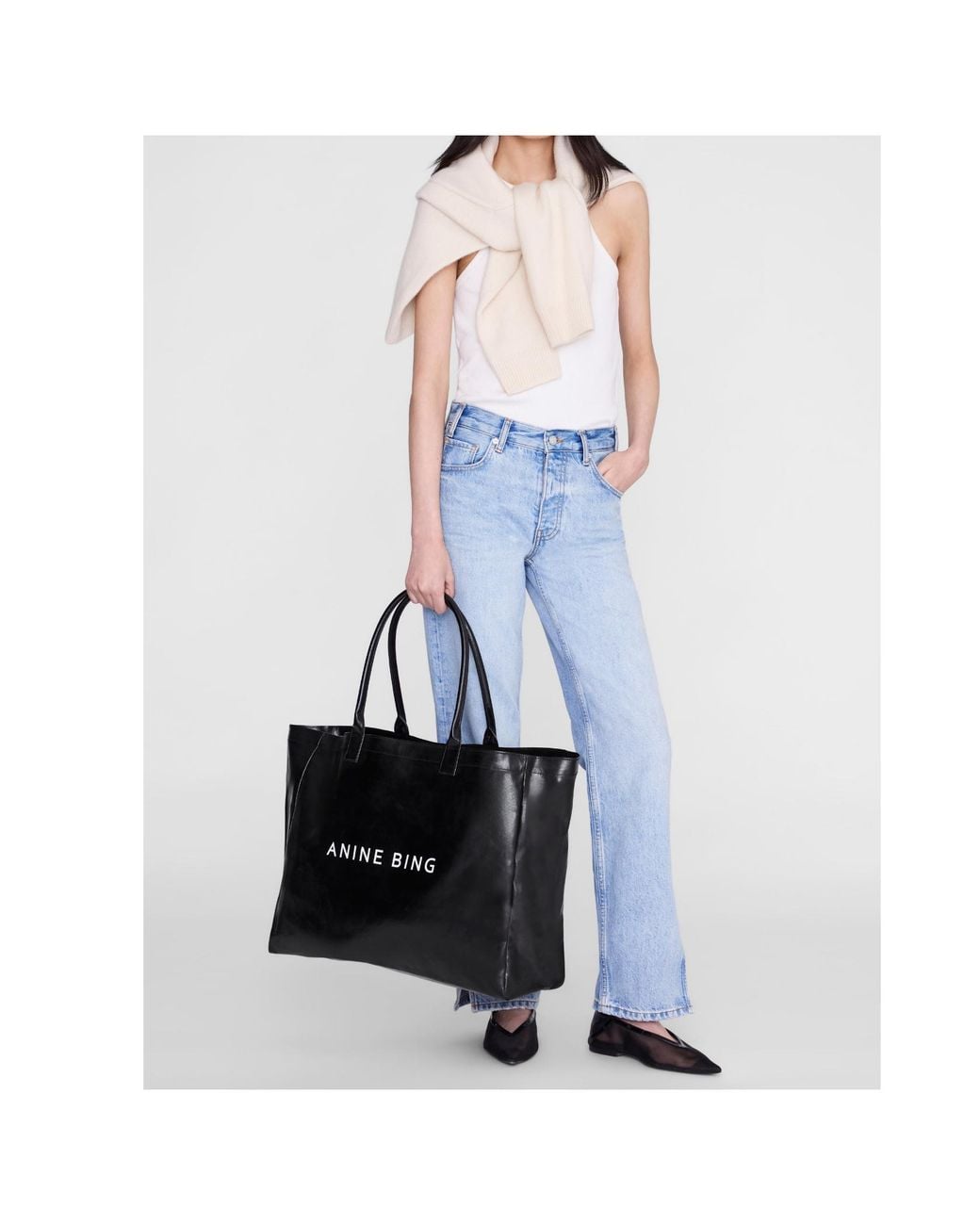Anine Bing Black Leo Coated Canvas Tote