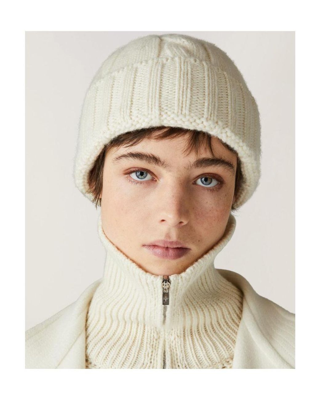 Loro Piana White Cable Knit Beanie