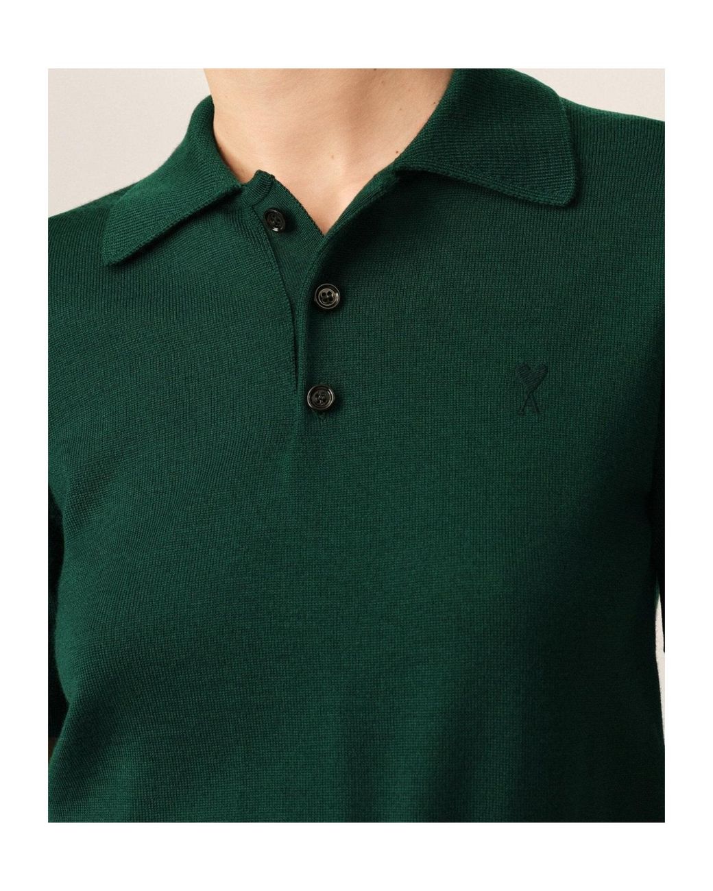 AMI Green Ami Ami De Coeur Short-Sleeved Knitted Polo Shirt
