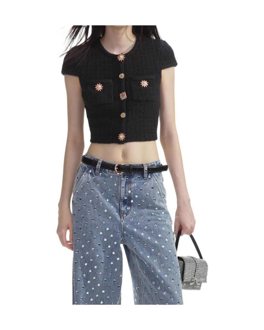 Self-Portrait Black Embellished Knitted Top