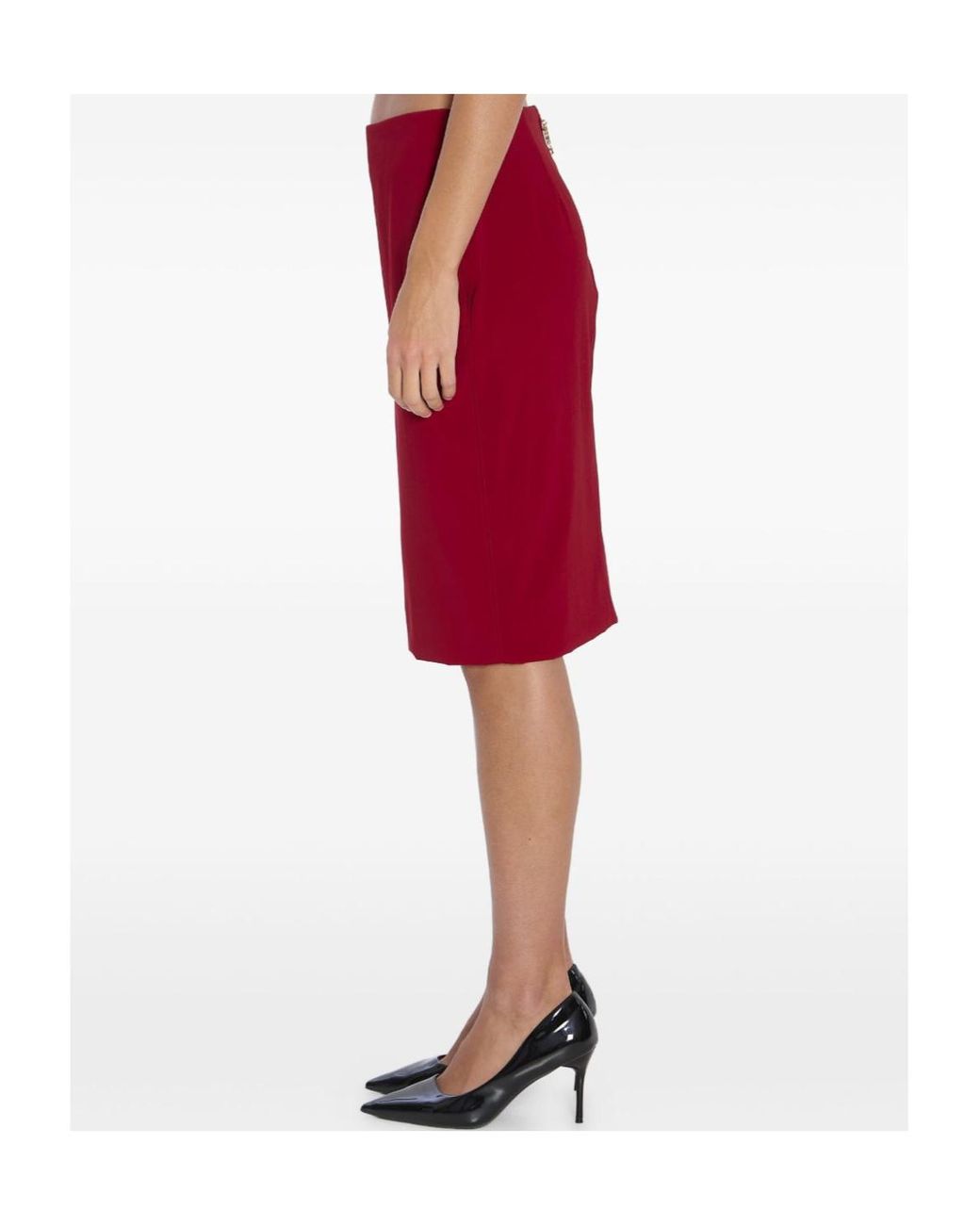 Saint Laurent Red Mid-Rise Pencil Skirt