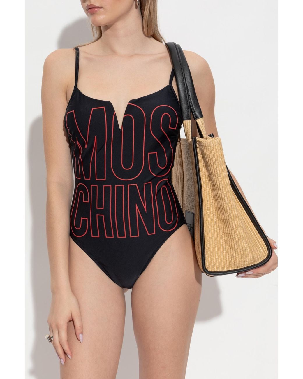 Moschino Purple Logo-Print V-Neck Swimsuit