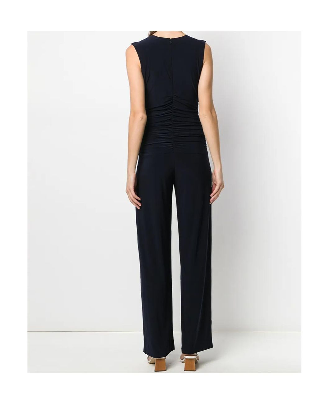 Norma Kamali Blue Ruched Wide-Leg Jumpsuit