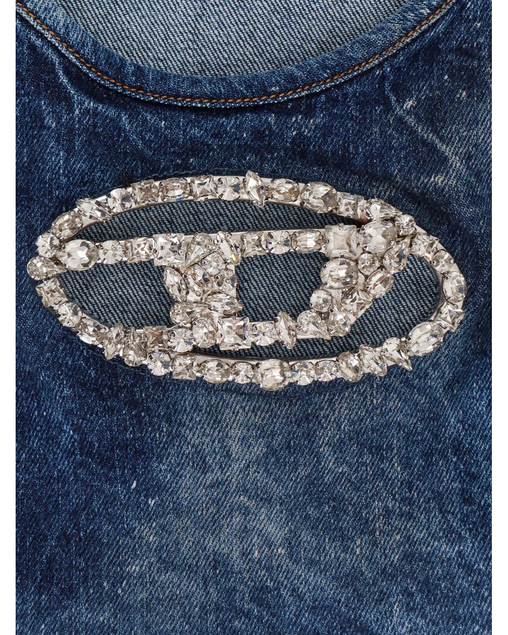 DIESEL Blue Oval-D Logo Embellished Cropped Top