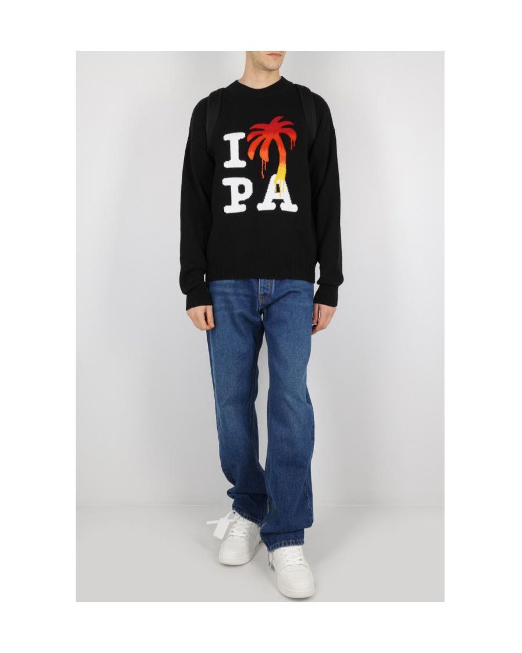 Palm Angels Black I Love Pa Crewneck Knitted Jumper for men