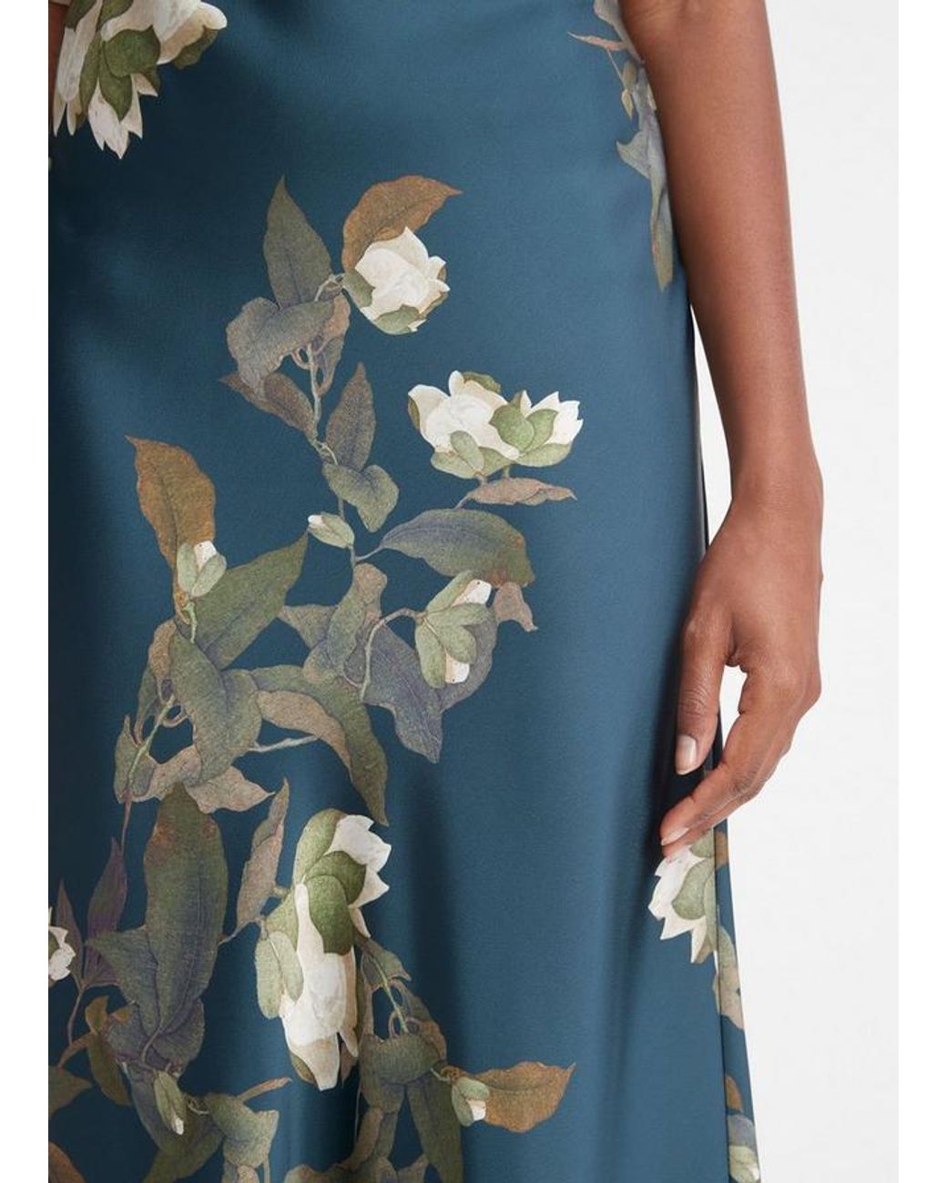 Vince Blue Floral-Print High-Waisted Midi Skirt