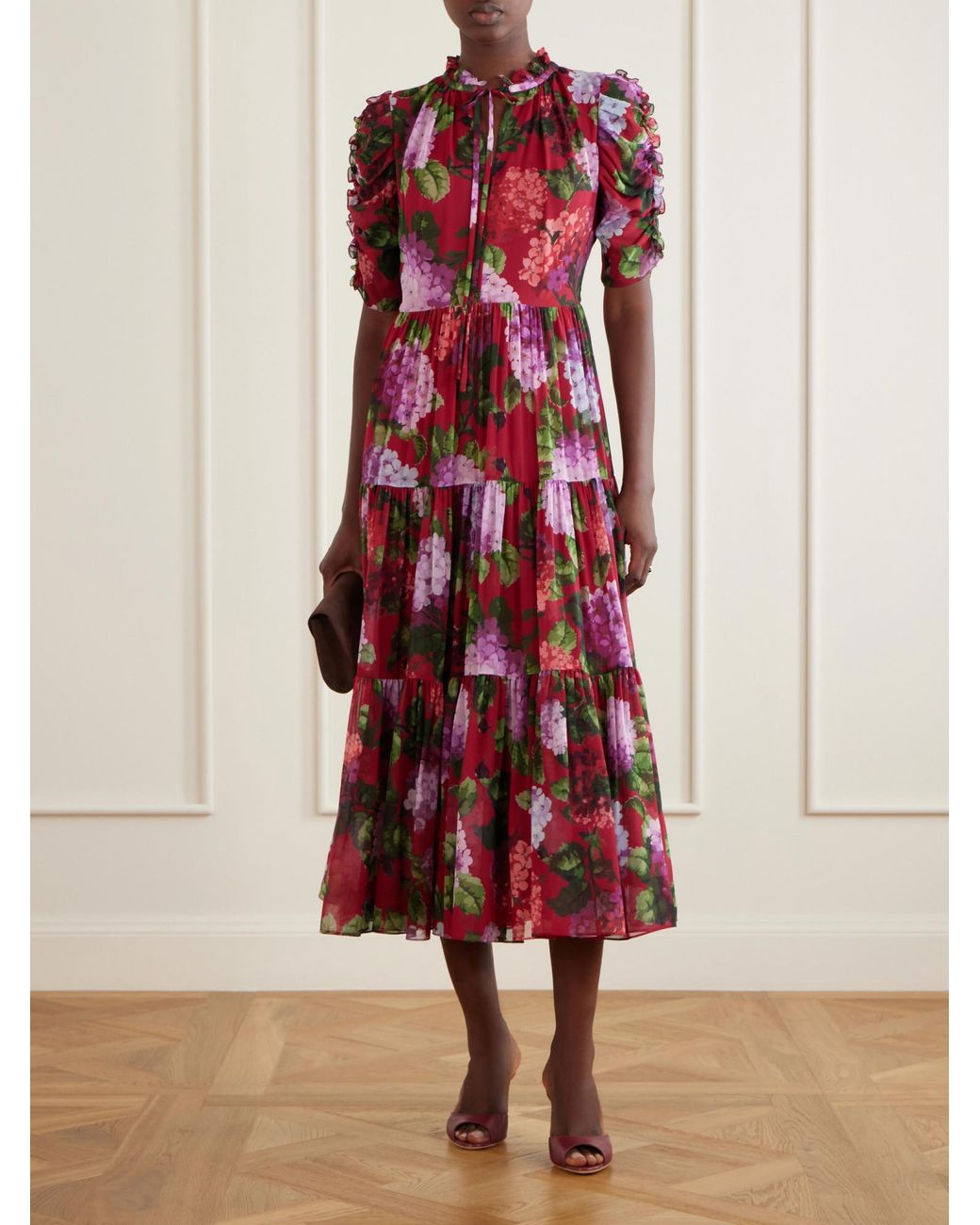 Carolina Herrera Hydrangea-Print Tiered Dress