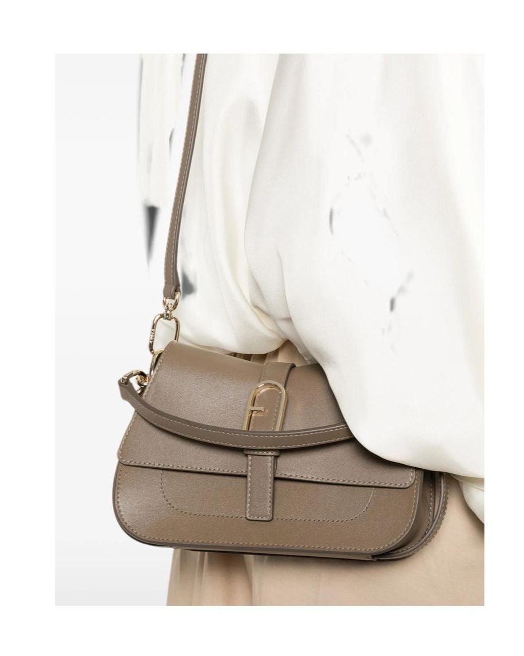 Furla Gray Arch-Logo Leather Shoulder Bag