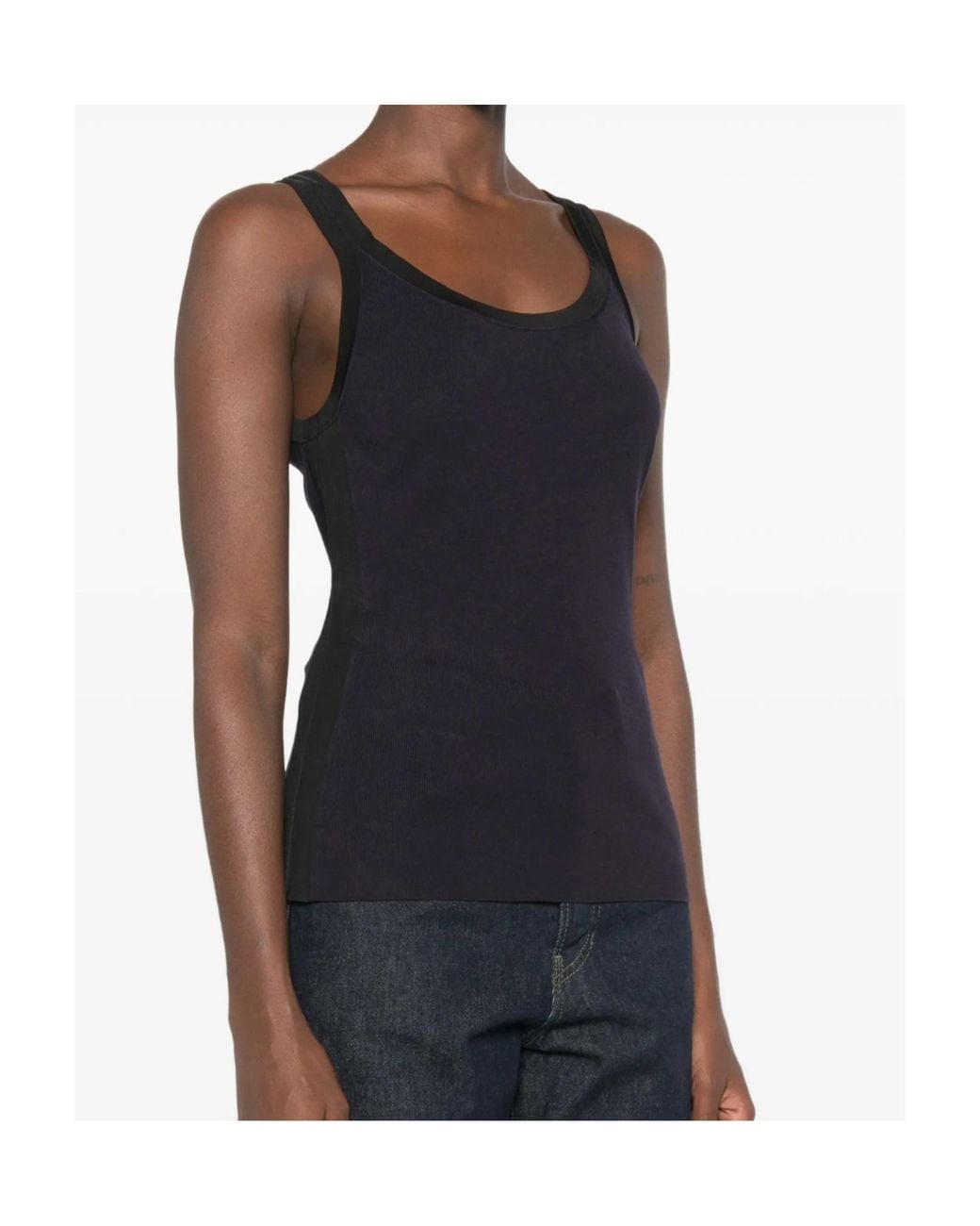 Elisabetta Franchi Black Logo-Print Ribbed-Knit Tank Top