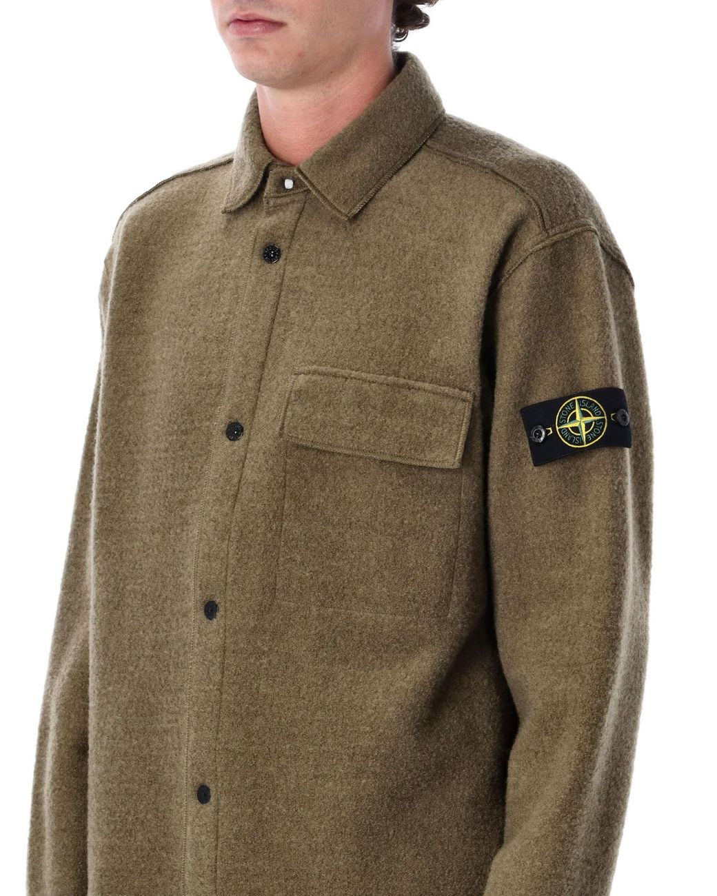 Stone Island Green Logo Patch Overshirt Jacket for men