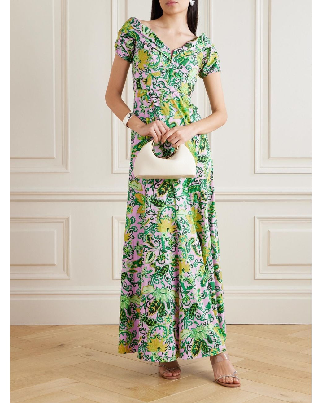 Diane von Furstenberg Green Floral-Print Cotton-Blend Maxi Dress
