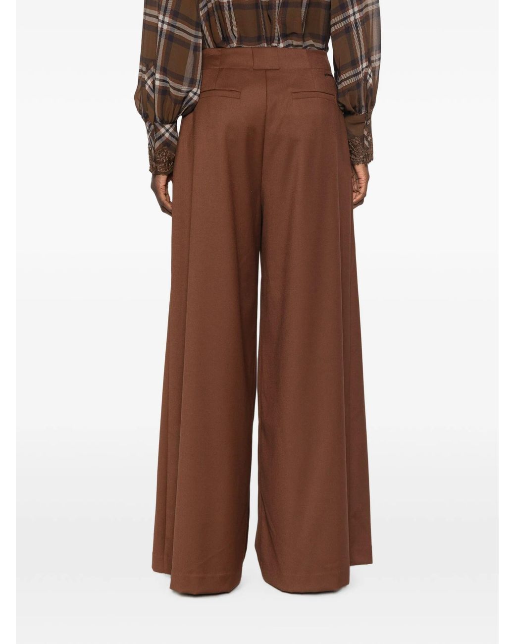 ERMANNO FIRENZE Brown Pleated Wide-Leg Casual Trousers