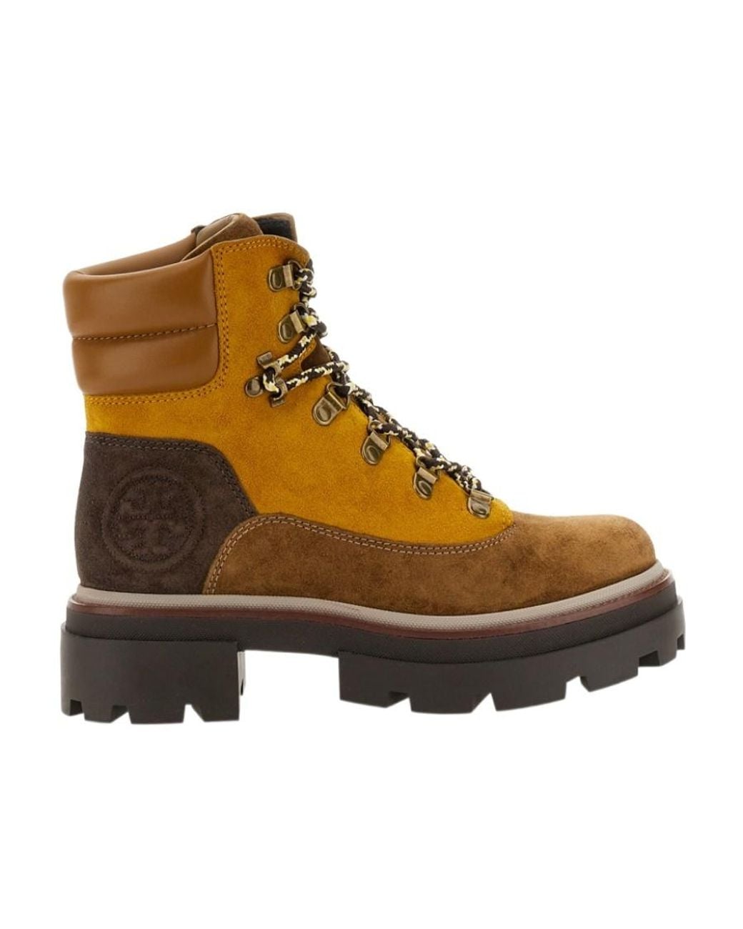 Tory Burch Brown Logo Embossed Lace-Up Boots