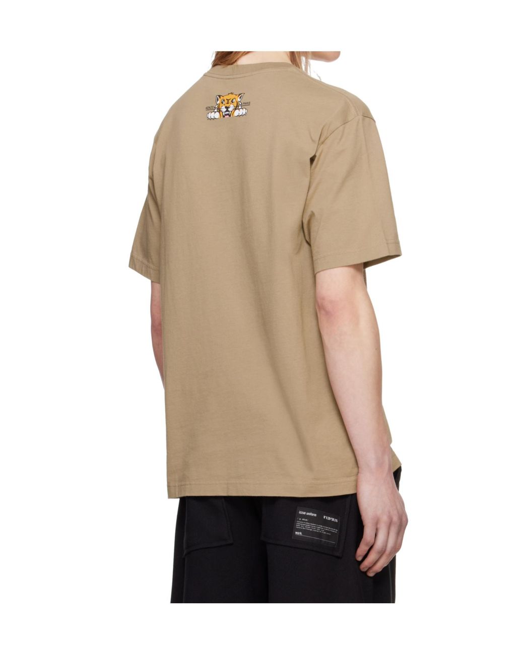 KENZO Gray Happy Tiger Crewneck T-Shirt for men