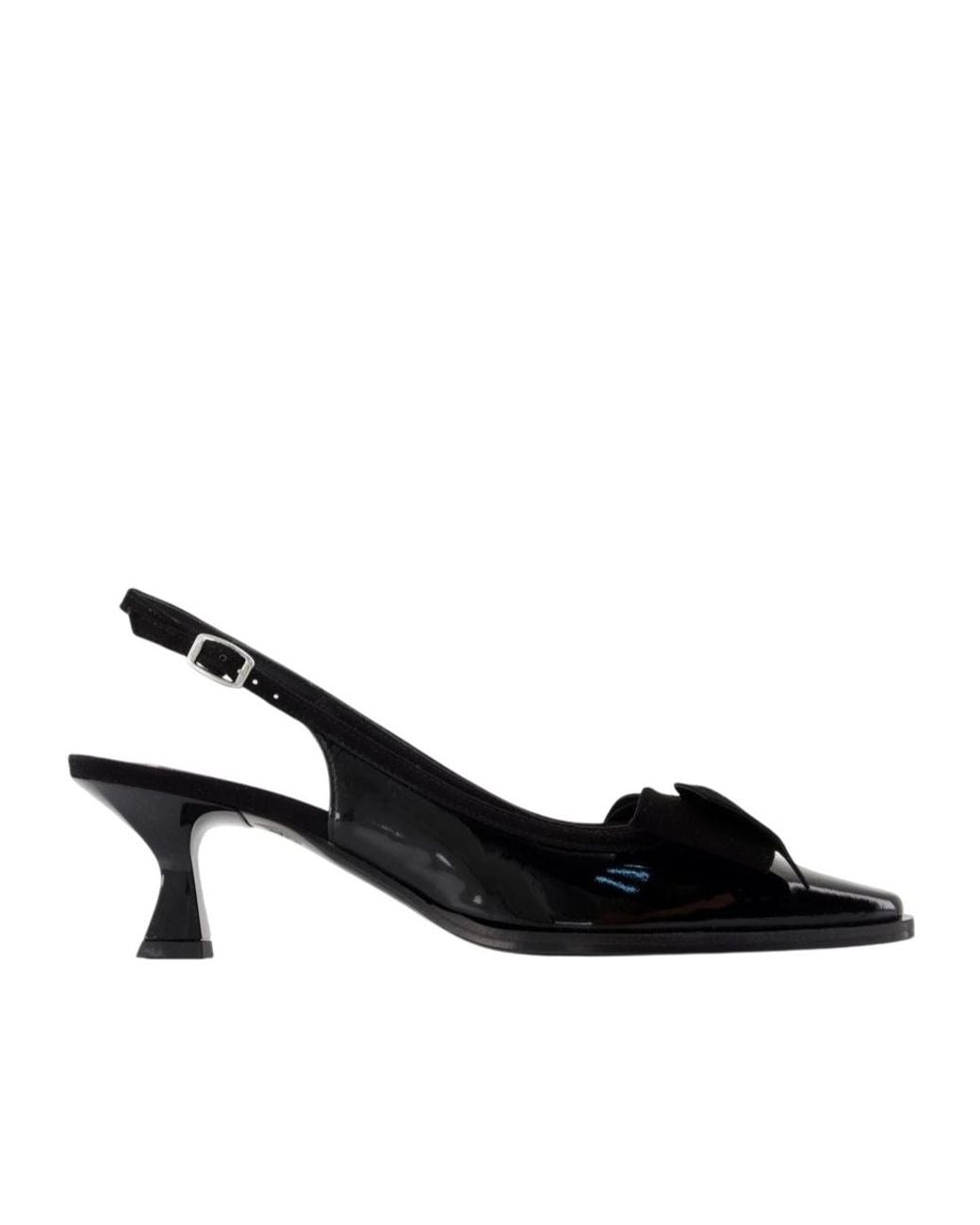 CAREL PARIS Black Marquise Bow Detailed Slingback Pumps