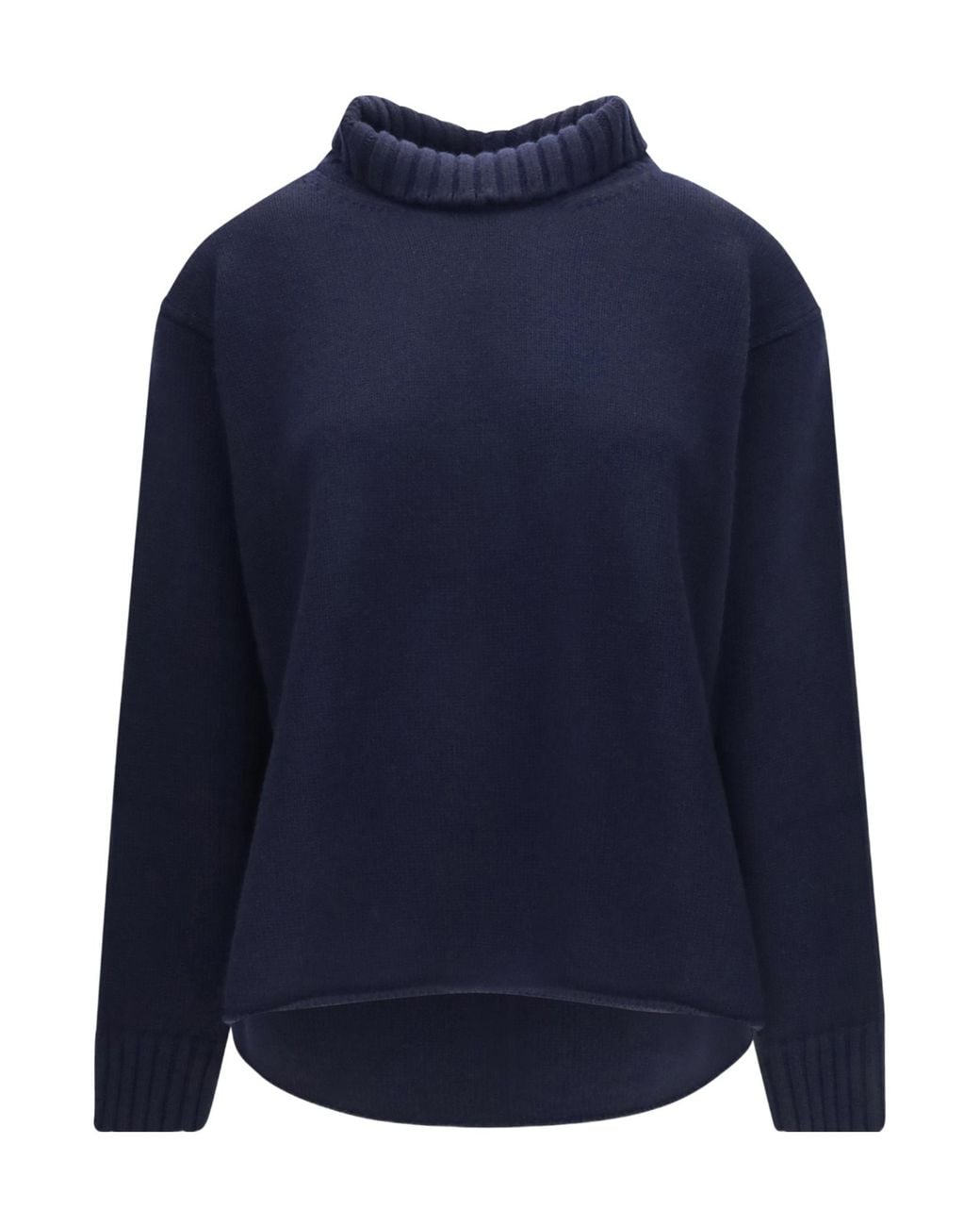 Bottega Veneta Blue High Neck Split Hem Knitted Sweater