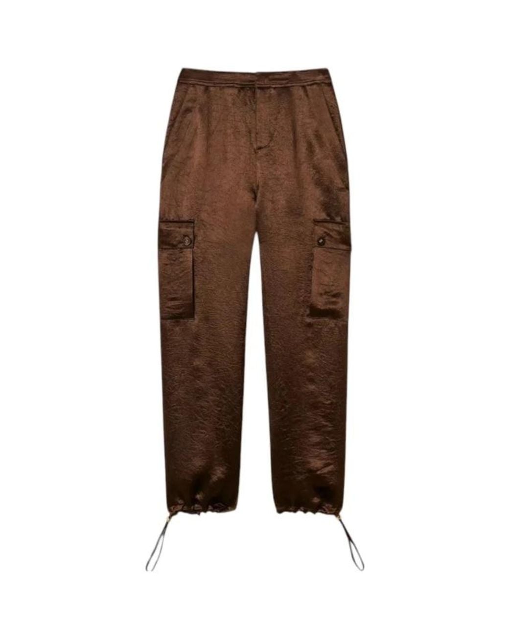 Twinset Black Froissé Satin Cargo Trousers