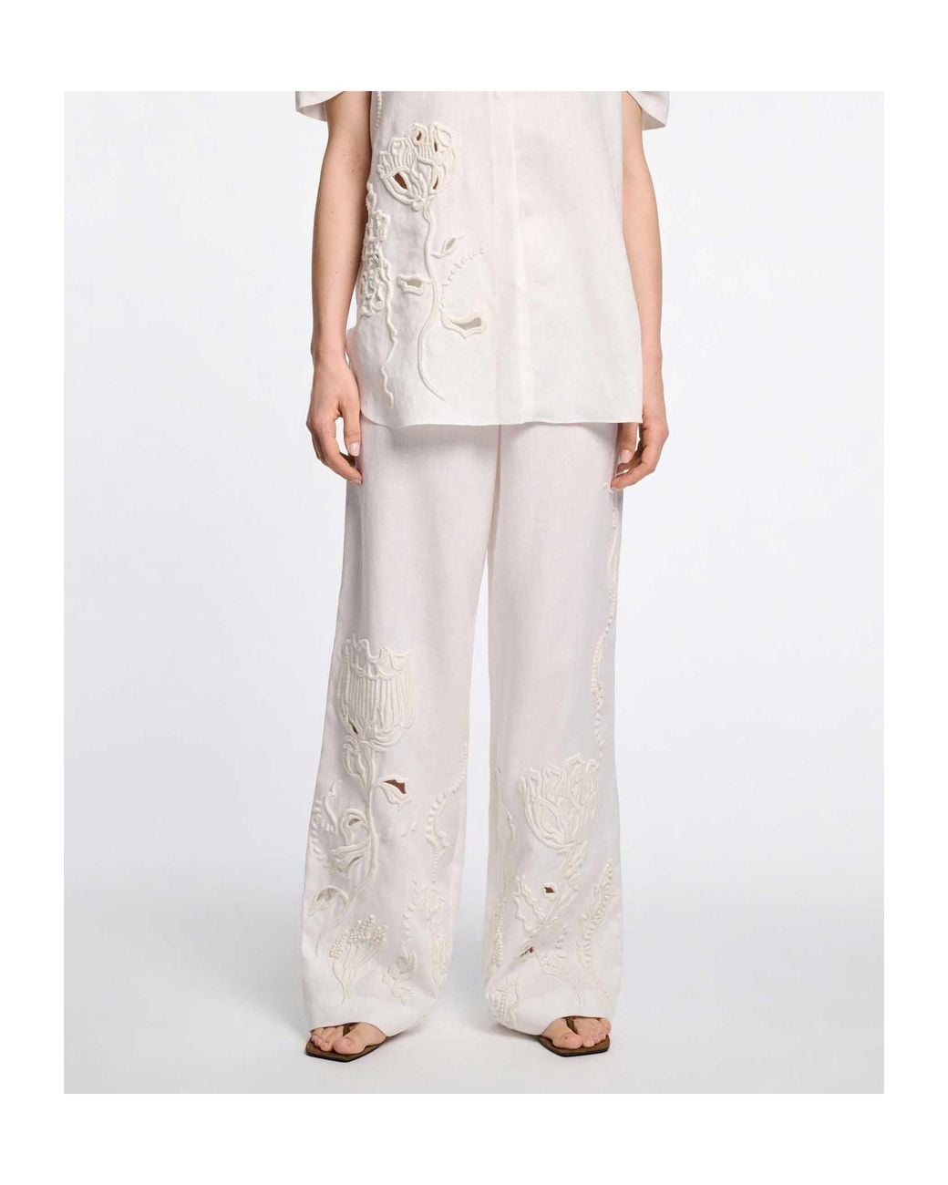 Dorothee Schumacher White Embroidered Linen Trousers