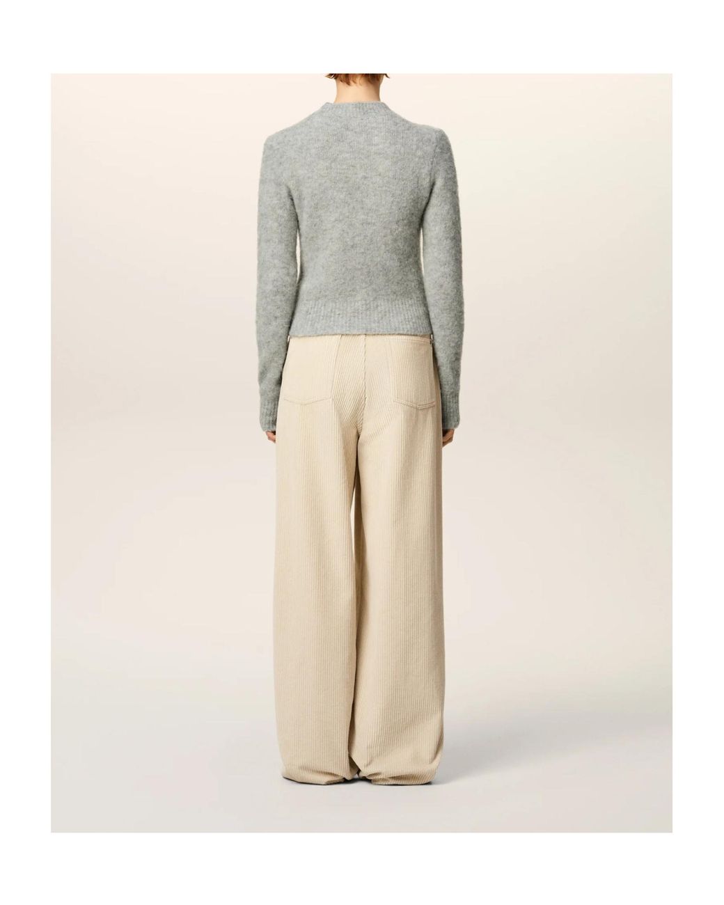 AMI Gray Cropped Sweater With Ribbed Hem