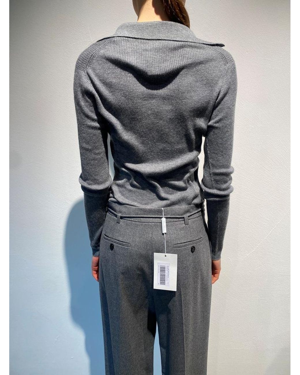 Max Mara Gray Mxmangel Long-Sleeved Ribbed Polo Jumper