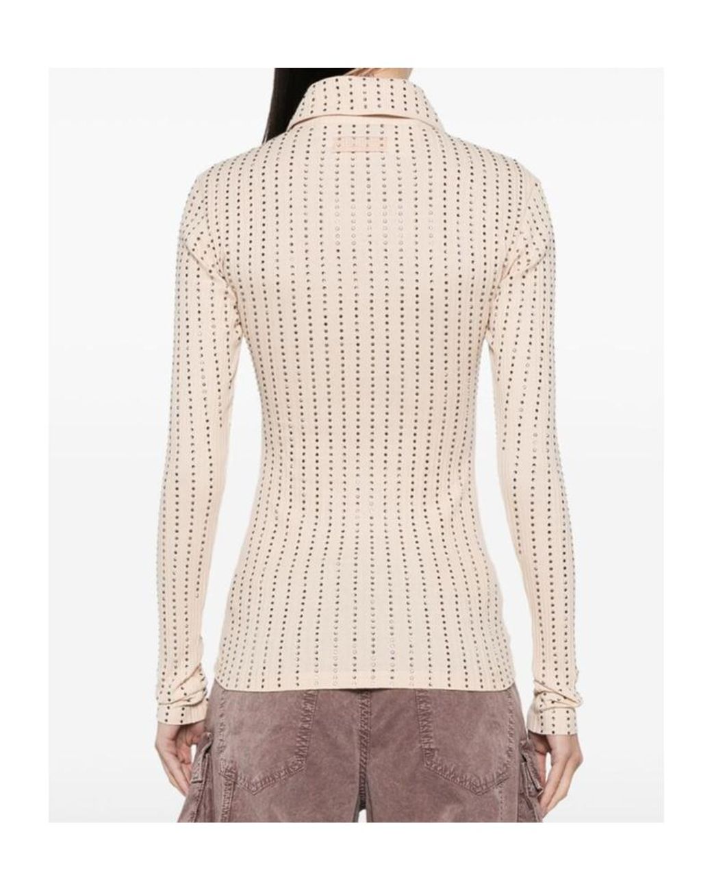The Attico White The Embellished Long-Sleeved Polo Shirt