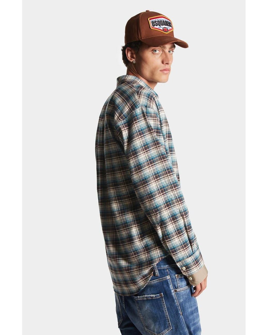 DSquared² Gray Checked Long-Sleeved Shirt for men